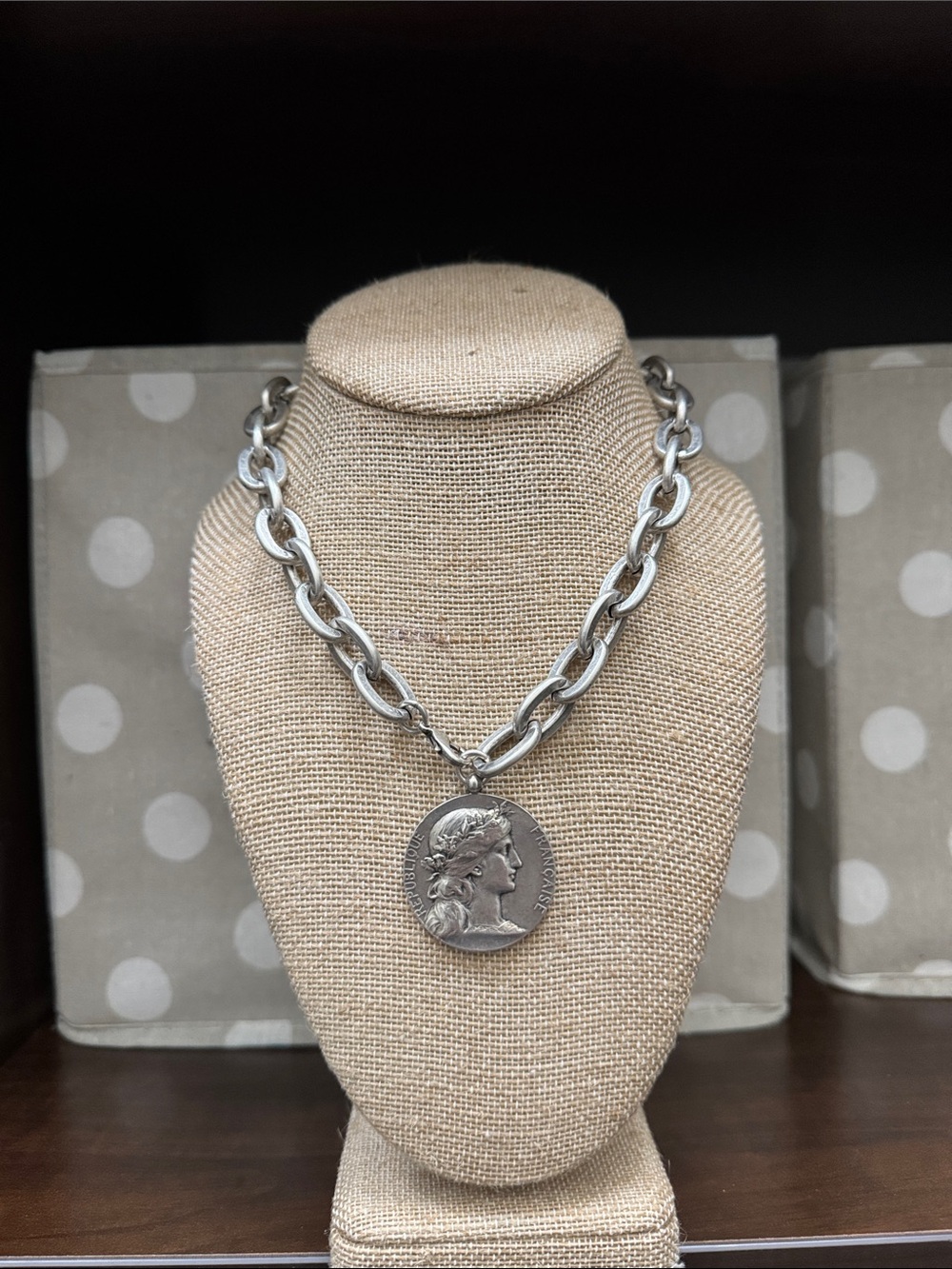 Silver-Tone Chunky Chain Necklace with Medallion Pendant - Women's Jewelry